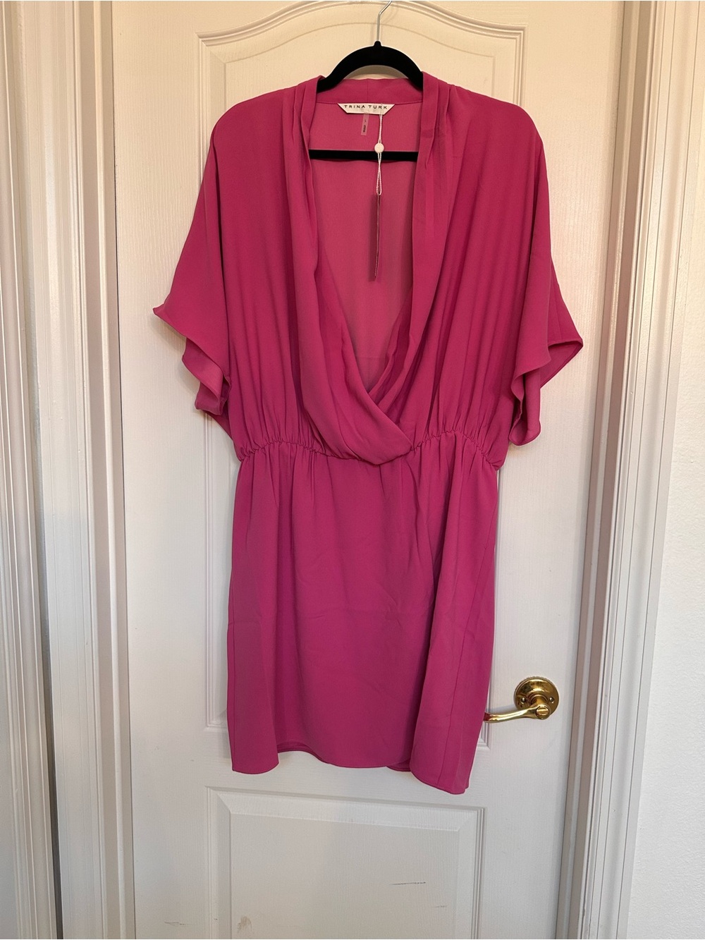 Trina Turk Hot Pink Draped V-Neck Mini Dress